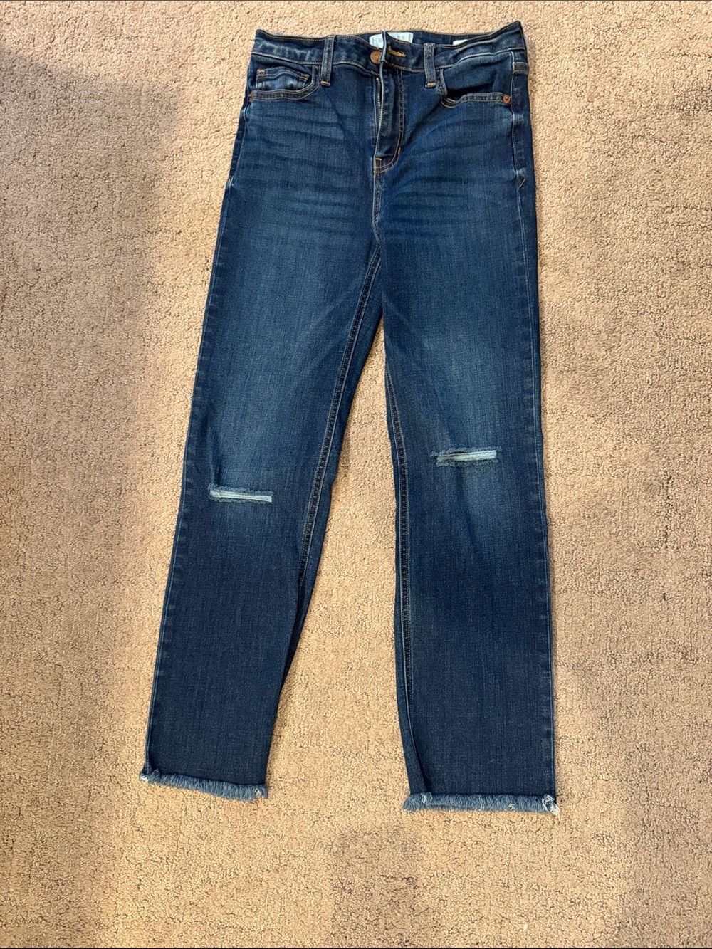 Harper Straight Destructed Jean in dark blue